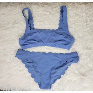 Jessica Simpson Blue Scalloped Textured Bikini Set Two Piece Swimsuit Large